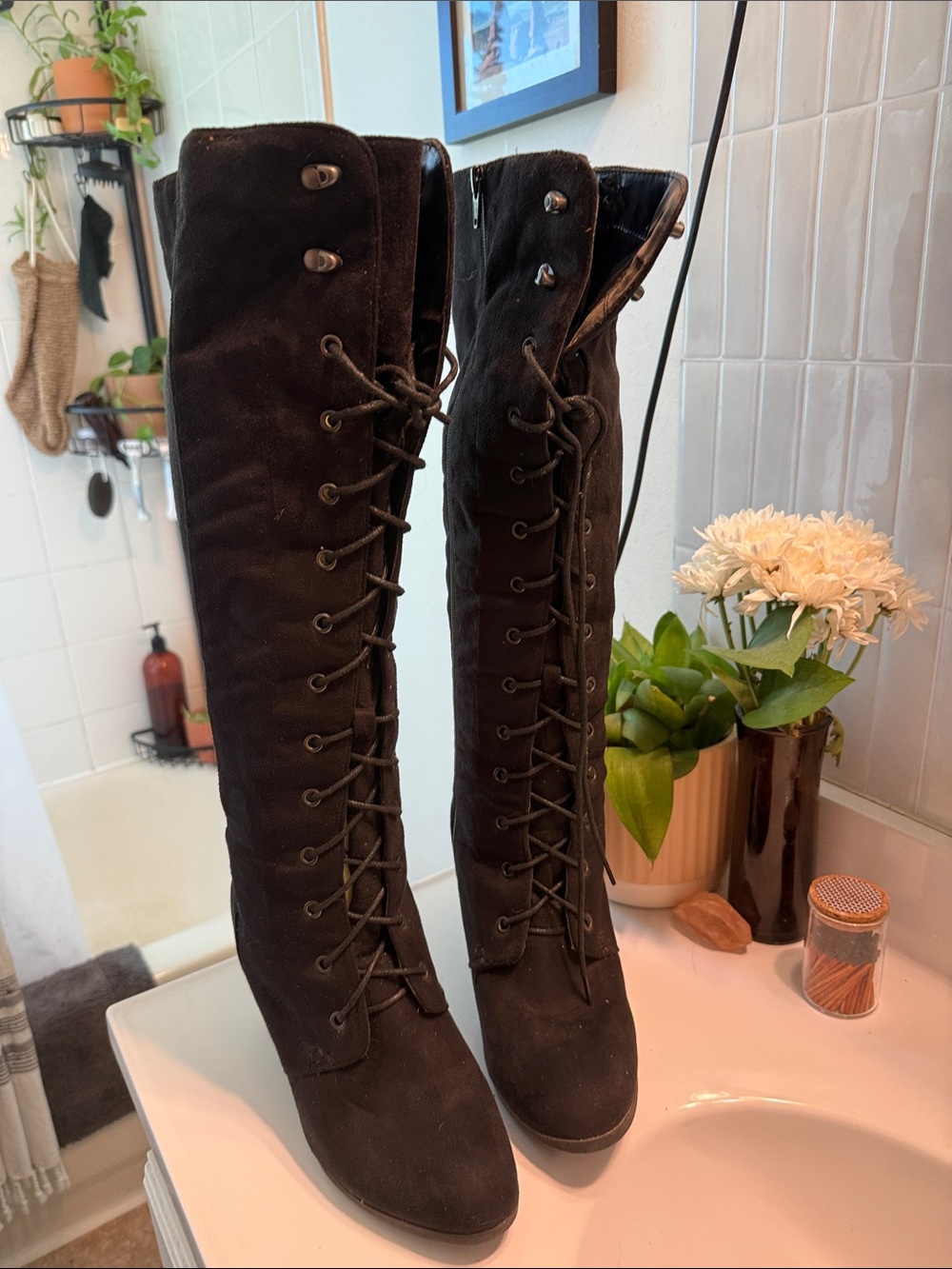Women's Black Knee-High Lace-Up Boots